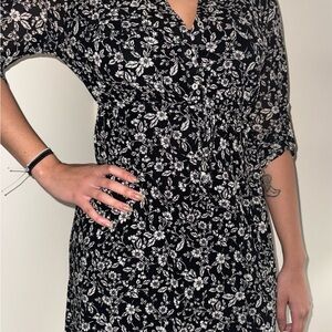 Floral Black and White Dress